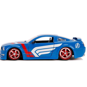 اسباب بازی ماشین فلزی فورد مدل Mustang GT و فیگور کاپیتان آمریکا Marvel با مقیاس 1:24_اسباب بازی